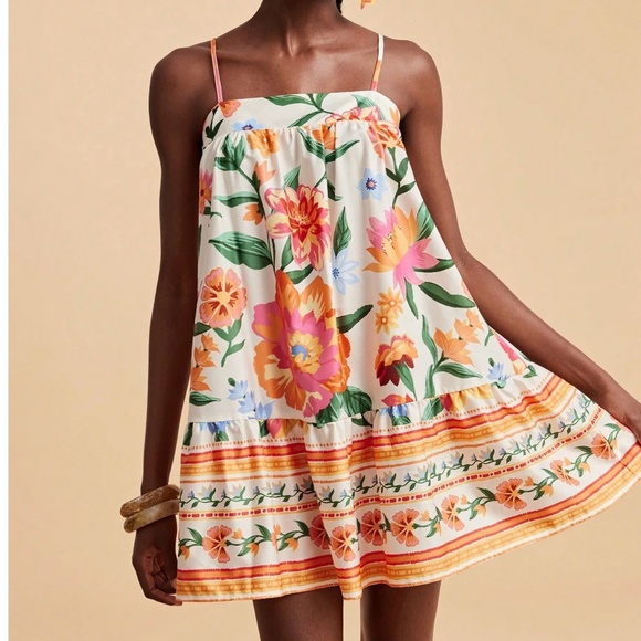 Dresses & Skirts - Boho Floral Print ruffle Hem Cami Mini Dress